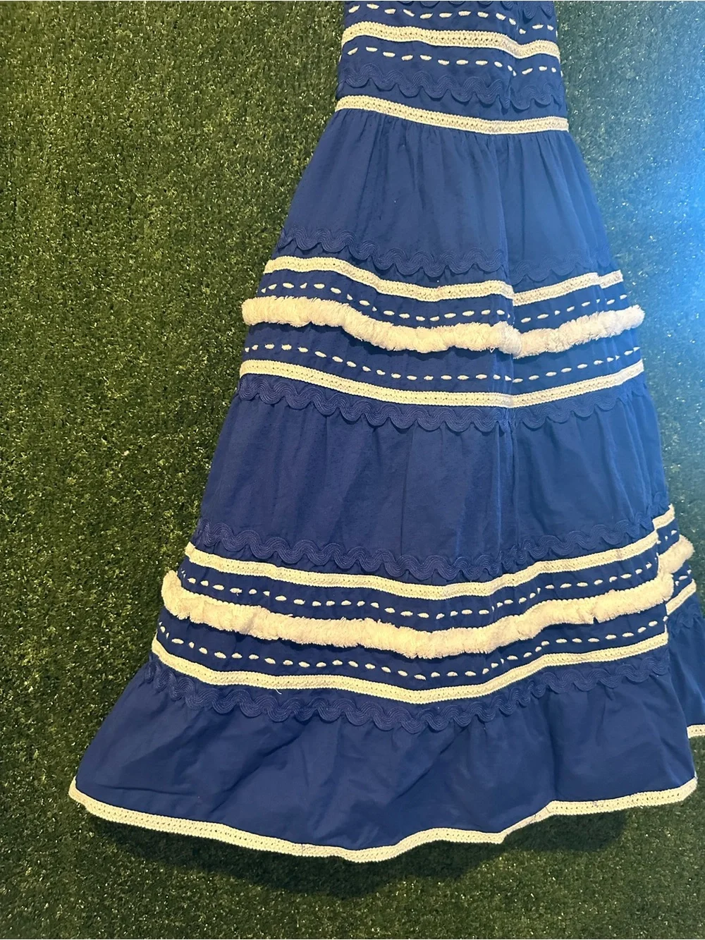 Mini Boden Tiered Twirly Ric Rac Dress in Sapphire Blue